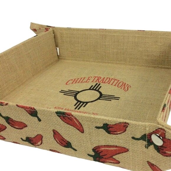 Chile Traditions Pepper Jute Collapsible Square Basket Display - Picture 2 of 6